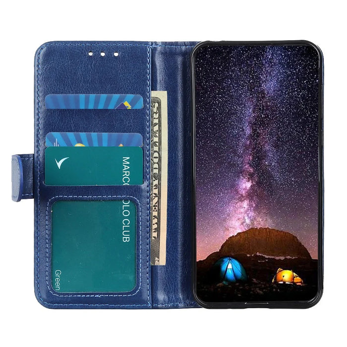 For Samsung Galaxy M52 5G Shockproof Crazy Horse Texture PU Leather Wallet Stand Case Folio Flip Magnetic Protective Cover - Blue - 4