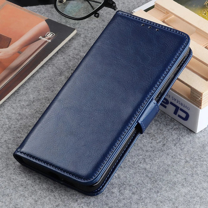 For Samsung Galaxy M52 5G Shockproof Crazy Horse Texture PU Leather Wallet Stand Case Folio Flip Magnetic Protective Cover - Blue - 6