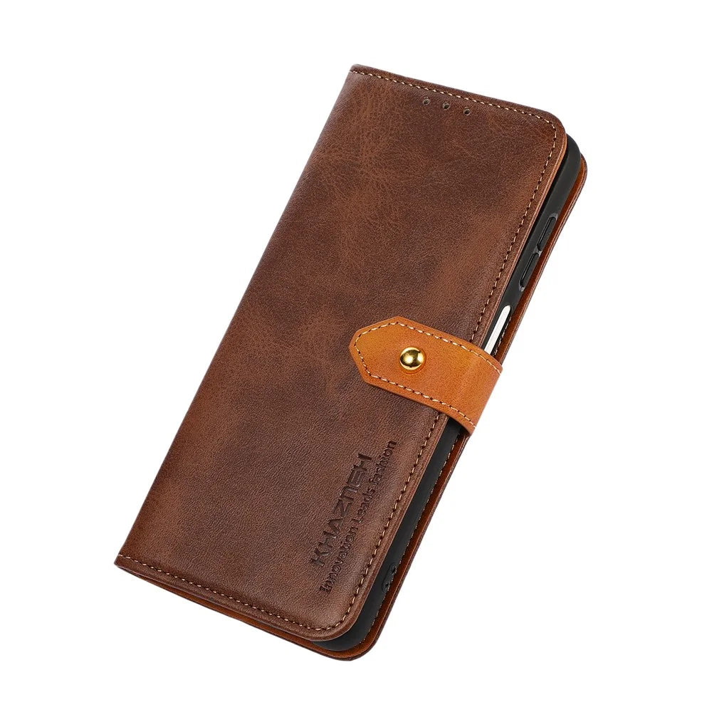 KHAZNEH For Samsung Galaxy M52 5G Magnetic Closure TPU+PU Leather Phone Case Wallet Stand Shockproof Phone Cover - Brown - 6