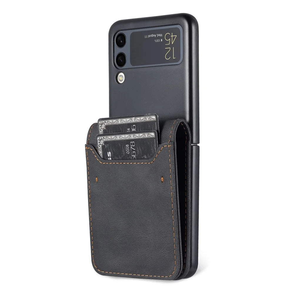 AZNS PU Leather Card Slots Magnetic Clasp Anti-Fall Phone Cover with Stand for Samsung Galaxy Z Flip3 5G - Black - 2