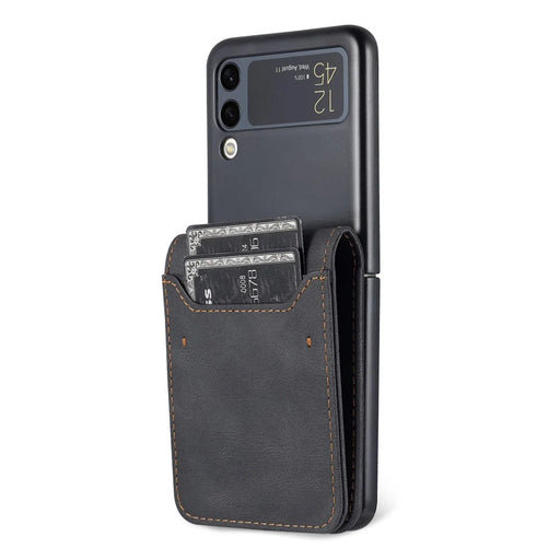 AZNS PU Leather Card Slots Magnetic Clasp Anti-Fall Phone Cover with Stand for Samsung Galaxy Z Flip3 5G - Black - 2