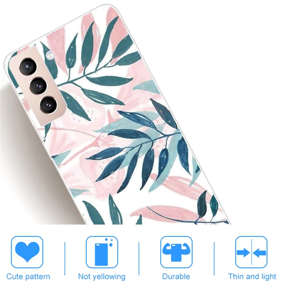 Full-Around Slim Soft Flexible TPU Pattern Printing Cover for Samsung Galaxy S22 5G - Leaves - 3