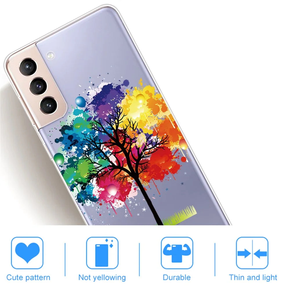 Pattern Printing Design IMD Scratch Resistant Soft TPU Protective Phone Case for Samsung Galaxy S22 5G - Colorful Tree - 3