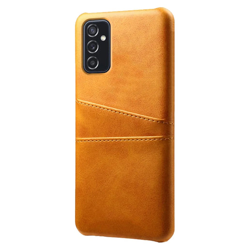 Premium PU Leather + PC Anti-Scratch Hard Case with Dual Card Slots for Samsung Galaxy M52 5G - Orange - 2