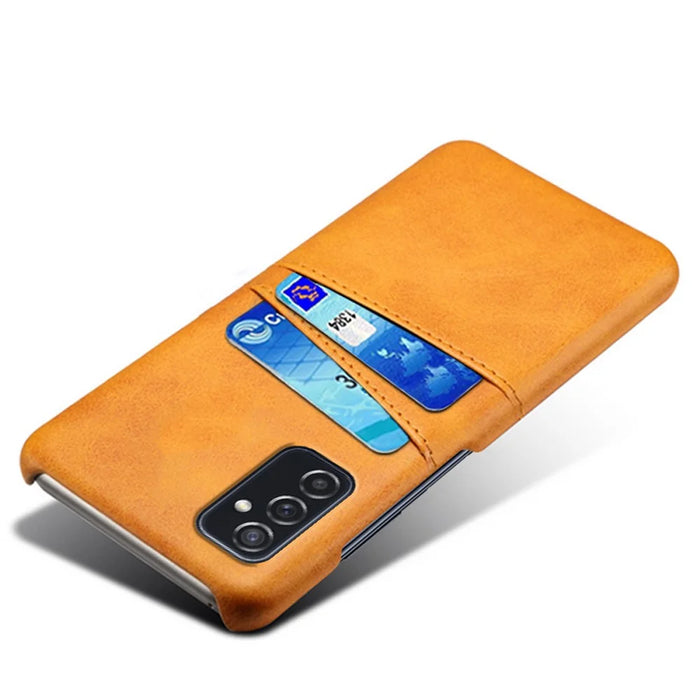 Premium PU Leather + PC Anti-Scratch Hard Case with Dual Card Slots for Samsung Galaxy M52 5G - Orange - 3