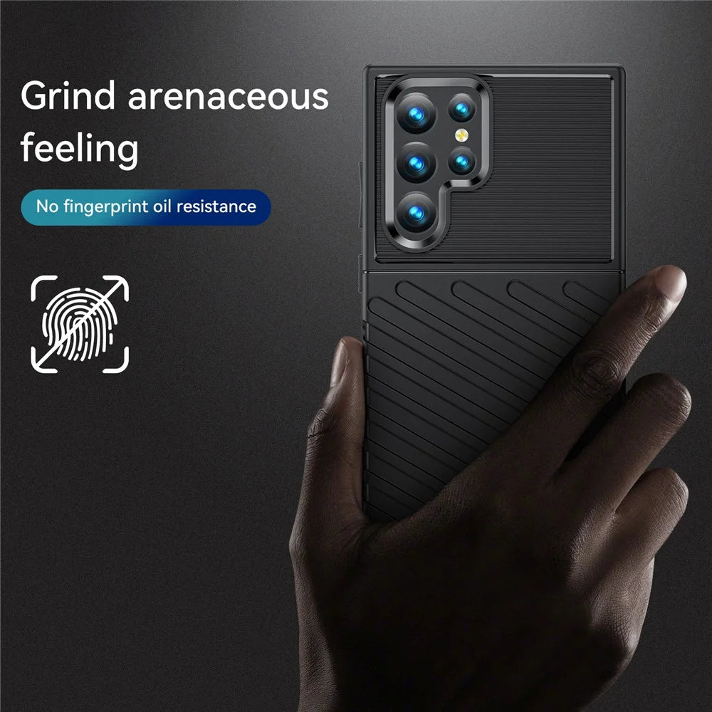 Thunder Series Twill Design Anti-Scratch Anti-Fingerprint Flexible TPU Phone Case Shell for Samsung Galaxy S22 Ultra 5G - Black - 3