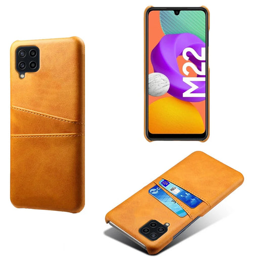 Two Card Slots Design Durable PU Leather Coated PC Phone Case Phone Cover for Samsung Galaxy F22 / M22 4G / M32 4G (Global Version) - Orange - 1