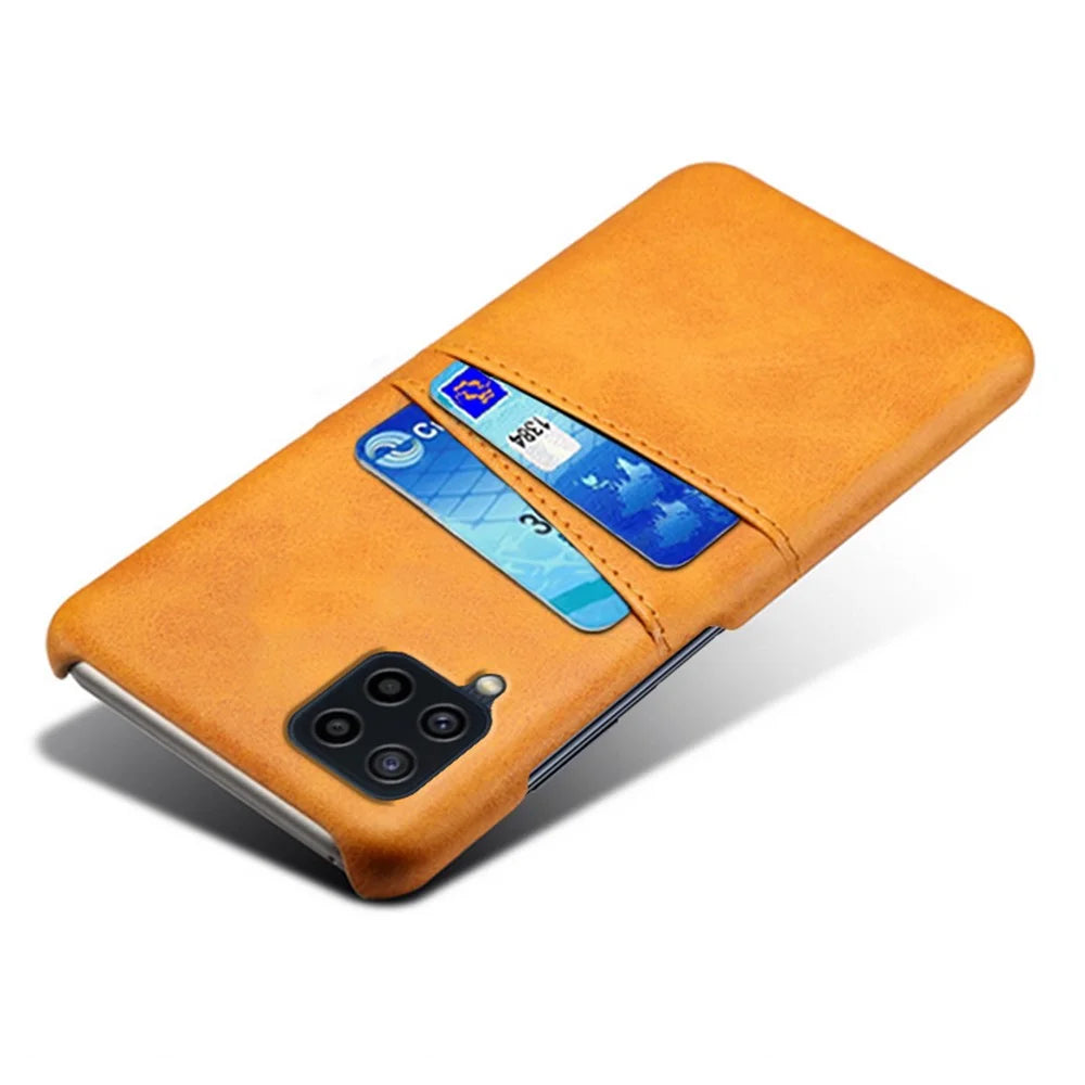 Two Card Slots Design Durable PU Leather Coated PC Phone Case Phone Cover for Samsung Galaxy F22 / M22 4G / M32 4G (Global Version) - Orange - 3