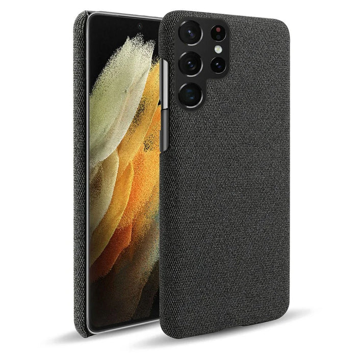 For Samsung Galaxy S22 Ultra 5G Phone Back Shell Quality Cloth Coated Plastic Phone Case - Black - 1