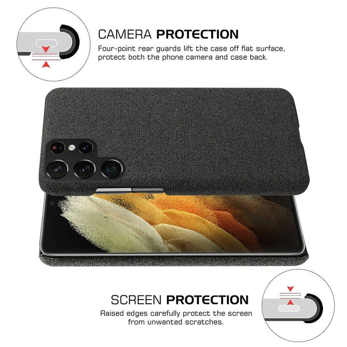 For Samsung Galaxy S22 Ultra 5G Phone Back Shell Quality Cloth Coated Plastic Phone Case - Black - 3