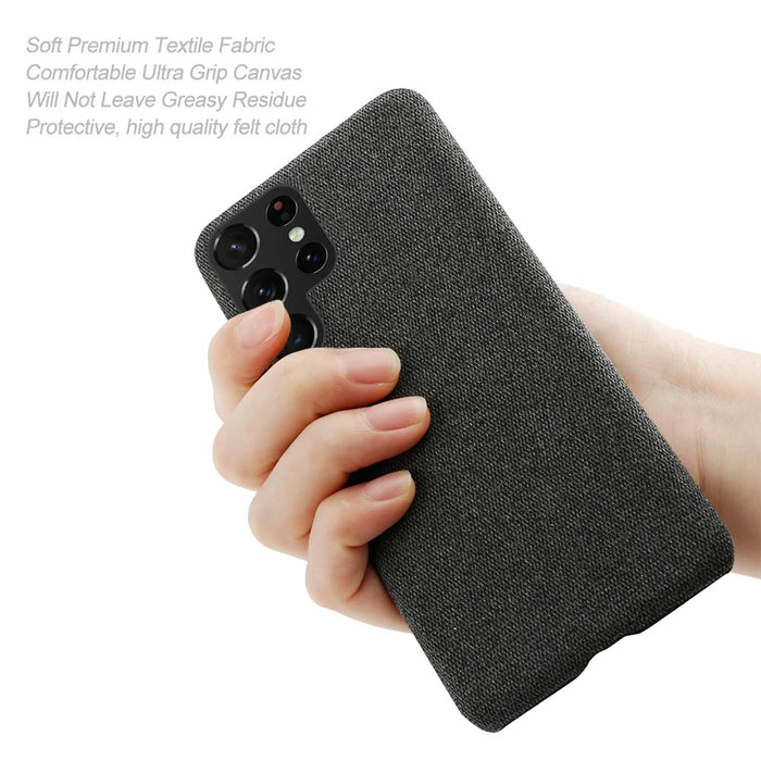 For Samsung Galaxy S22 Ultra 5G Phone Back Shell Quality Cloth Coated Plastic Phone Case - Black - 4