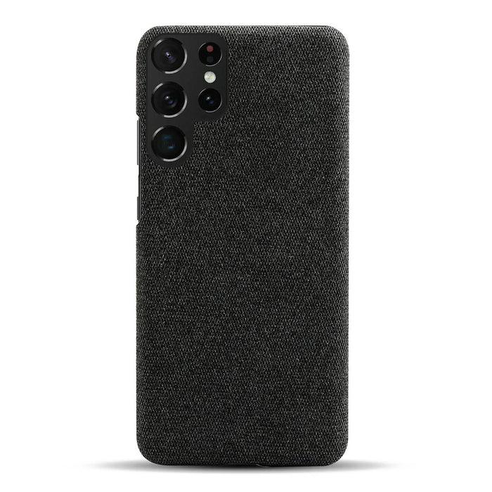 For Samsung Galaxy S22 Ultra 5G Phone Back Shell Quality Cloth Coated Plastic Phone Case - Black - 6