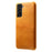 Smooth PU Leather Surface Coated PC Phone Case Phone Cover for Samsung Galaxy S22 5G - Orange - 1
