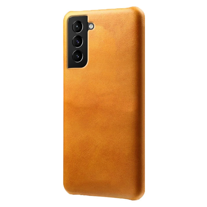 Smooth PU Leather Surface Coated PC Phone Case Phone Cover for Samsung Galaxy S22 5G - Orange - 1