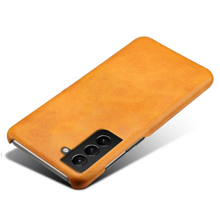 Smooth PU Leather Surface Coated PC Phone Case Phone Cover for Samsung Galaxy S22 5G - Orange - 3