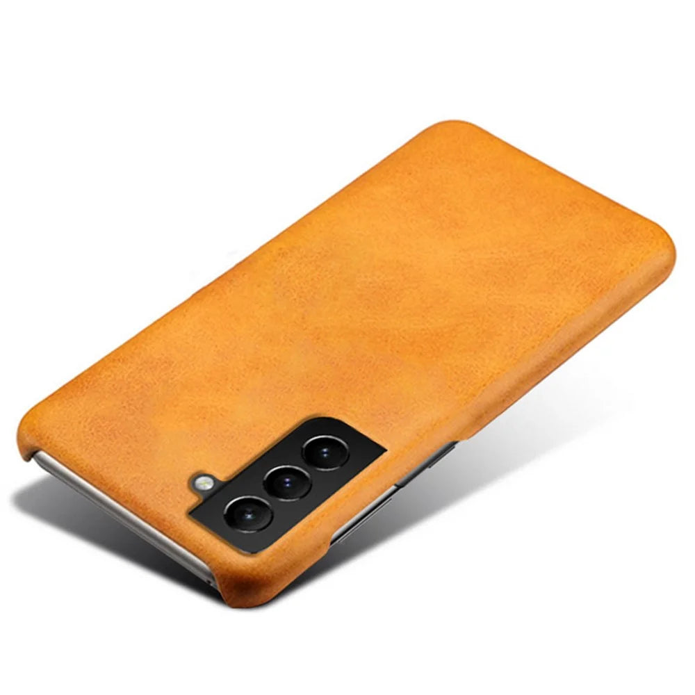 For Samsung Galaxy S22+ 5G Durable Phone Shell PU Leather Coated PC Phone Back Case - Orange - 3