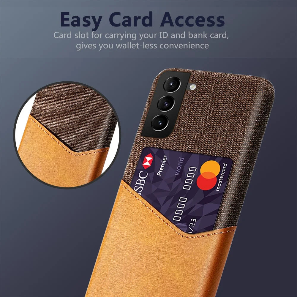 Cloth Texture Hybrid Shockproof Back Phone Case Cover with One Card Slot for Samsung Galaxy S22 5G - Orange - 2