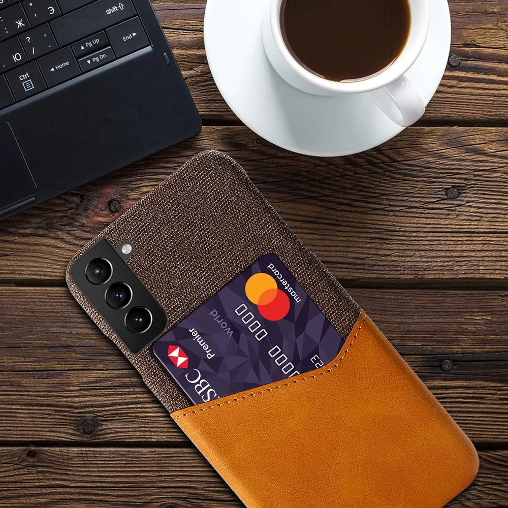 Cloth Texture Hybrid Shockproof Back Phone Case Cover with One Card Slot for Samsung Galaxy S22 5G - Orange - 4