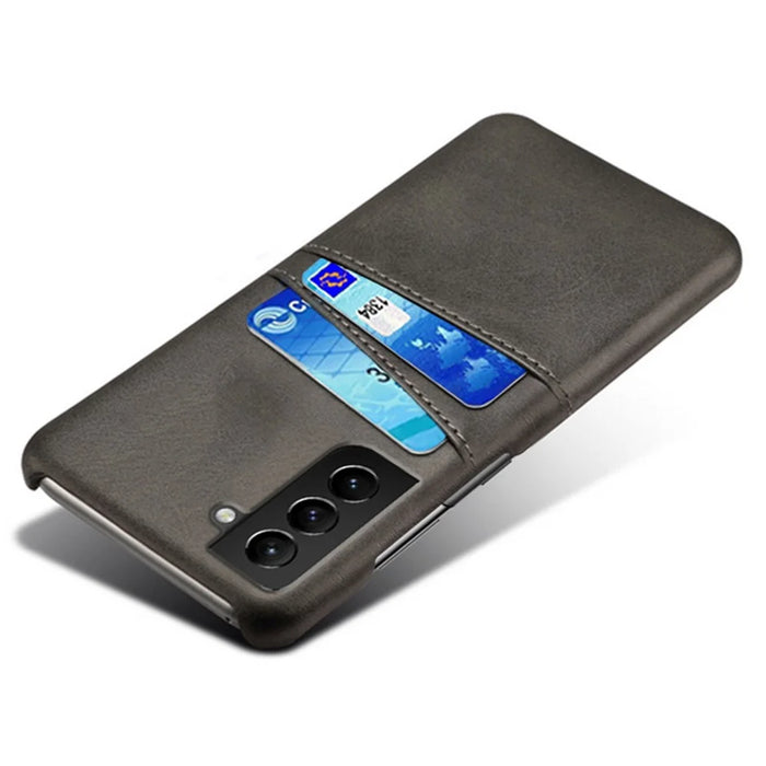 PU Leather + PC Dual Back Card Slots Design Shockproof Stylish Hard Cover Shell for Samsung Galaxy S22 5G - Black - 3