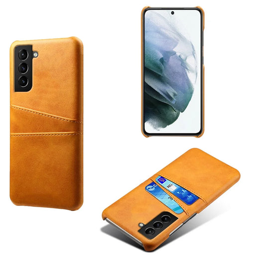 Well-Protected Scratch-Resistant PU Leather + PC Combo Dual Back Card Slots Design Hard Cover for Samsung Galaxy S22+ 5G - Orange - 1