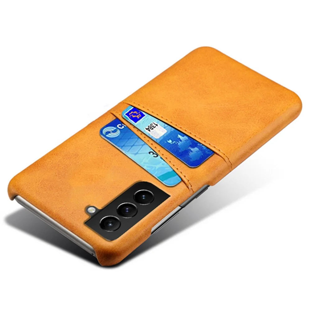 Well-Protected Scratch-Resistant PU Leather + PC Combo Dual Back Card Slots Design Hard Cover for Samsung Galaxy S22+ 5G - Orange - 3