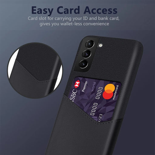 Card Slot Holder Cloth Texture Hybrid Protective Rugged Phone Case for Samsung Galaxy S22+ 5G - Black - 2