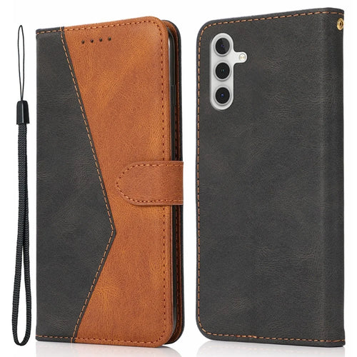 Wallet Stand Leather Phone Case Shell with Wrist Strap for Samsung Galaxy A13 5G / A04s 4G (164.7mm) - Black / Brown - 1