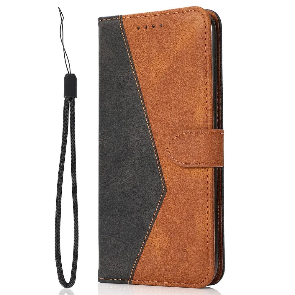 Wallet Stand Leather Phone Case Shell with Wrist Strap for Samsung Galaxy A13 5G / A04s 4G (164.7mm) - Black / Brown - 2