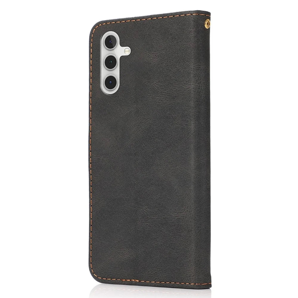 Wallet Stand Leather Phone Case Shell with Wrist Strap for Samsung Galaxy A13 5G / A04s 4G (164.7mm) - Black / Brown - 3