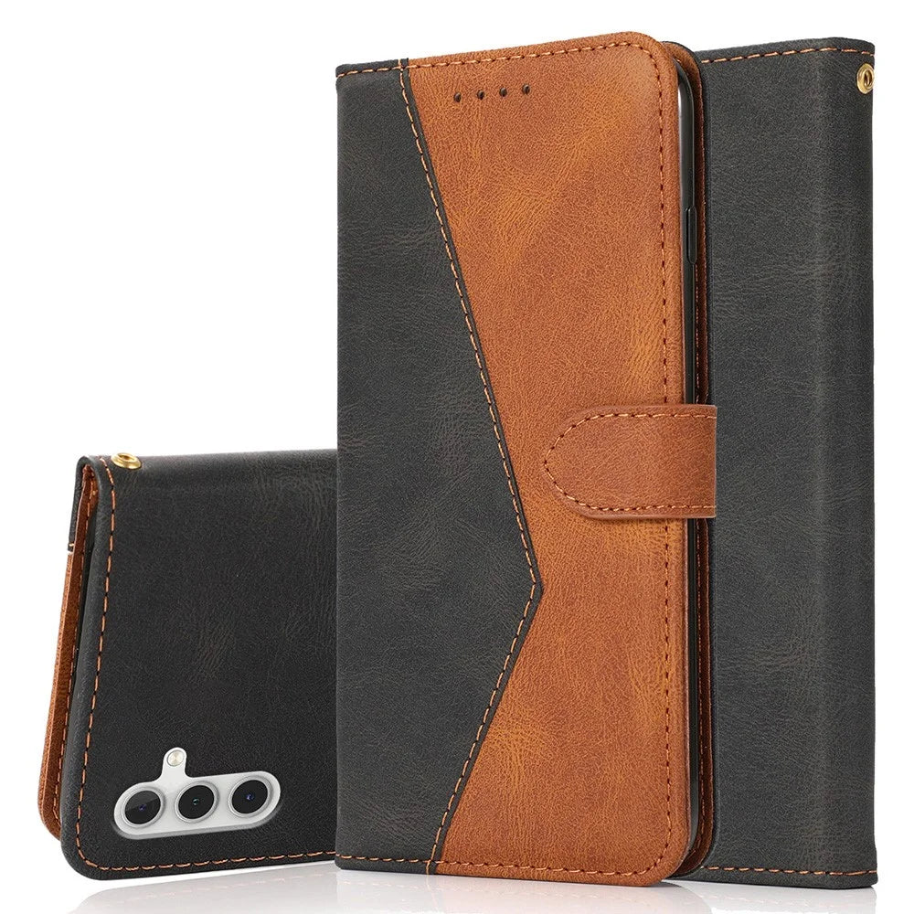 Wallet Stand Leather Phone Case Shell with Wrist Strap for Samsung Galaxy A13 5G / A04s 4G (164.7mm) - Black / Brown - 7