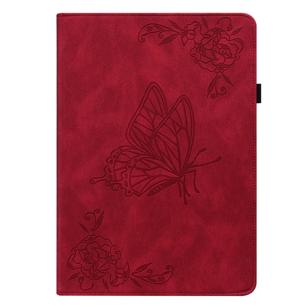 PU Leather Stand Butterfly Flower Imprinted Premium Flip Protective Case with Card Slots and Elastic Band for Samsung Galaxy Tab A8 10.5'' 2021 - Red - 2