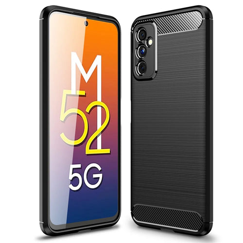 Carbon Fiber Brushed Texture Anti-Scratch Shockproof Soft TPU Non-Slip Phone Cover for Samsung Galaxy M52 5G - Black - 1