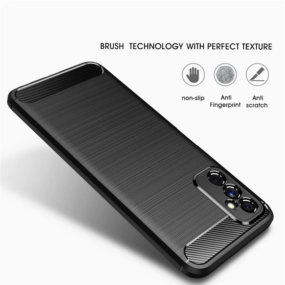 Carbon Fiber Brushed Texture Anti-Scratch Shockproof Soft TPU Non-Slip Phone Cover for Samsung Galaxy M52 5G - Black - 3