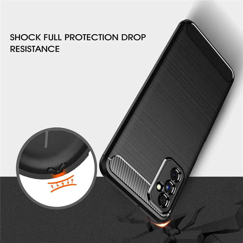 Carbon Fiber Brushed Texture Anti-Scratch Shockproof Soft TPU Non-Slip Phone Cover for Samsung Galaxy M52 5G - Black - 5