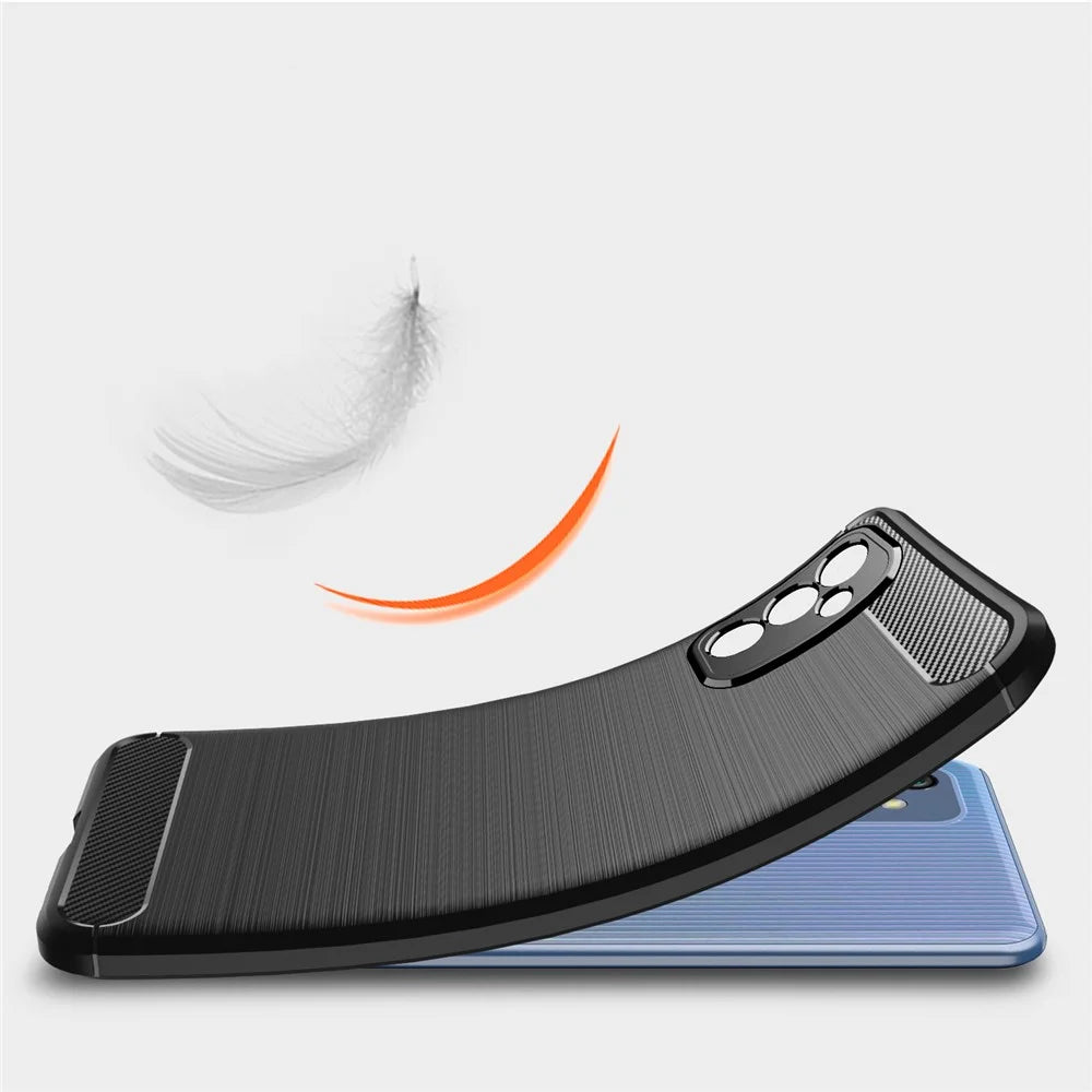 Carbon Fiber Brushed Texture Anti-Scratch Shockproof Soft TPU Non-Slip Phone Cover for Samsung Galaxy M52 5G - Black - 6