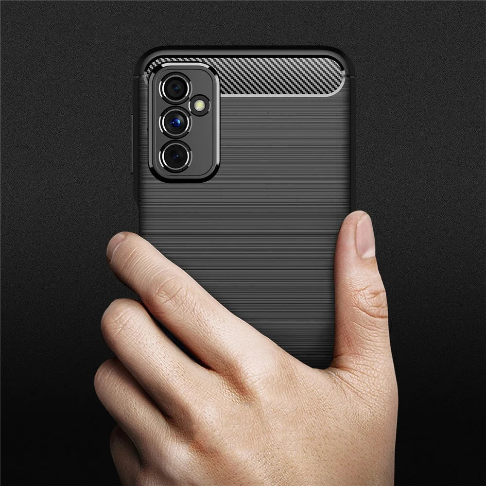 Carbon Fiber Brushed Texture Anti-Scratch Shockproof Soft TPU Non-Slip Phone Cover for Samsung Galaxy M52 5G - Black - 7