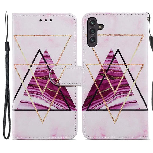 Full Body Cute Pattern Printing PU Leather Folio Stand Wallet Cover with Wrist Strap for Samsung Galaxy A13 5G / A04s 4G (164.7mm) - Tri-color Marble - 1
