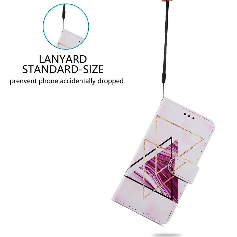 Full Body Cute Pattern Printing PU Leather Folio Stand Wallet Cover with Wrist Strap for Samsung Galaxy A13 5G / A04s 4G (164.7mm) - Tri-color Marble - 2