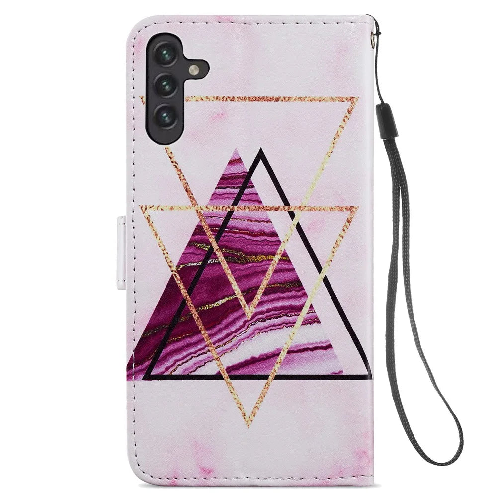 Full Body Cute Pattern Printing PU Leather Folio Stand Wallet Cover with Wrist Strap for Samsung Galaxy A13 5G / A04s 4G (164.7mm) - Tri-color Marble - 4