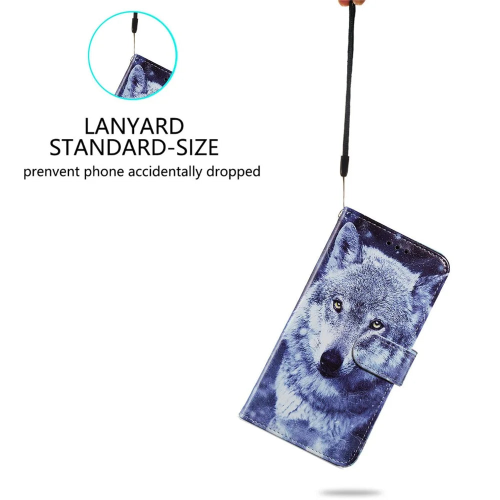 Stand Bookstyle Pattern Printing PU Leather Wallet Magnetic Flip Folio Cover with Wrist Strap for Samsung Galaxy S22 5G - Wolf - 6