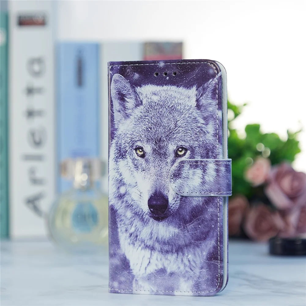 Stand Bookstyle Pattern Printing PU Leather Wallet Magnetic Flip Folio Cover with Wrist Strap for Samsung Galaxy S22 5G - Wolf - 7