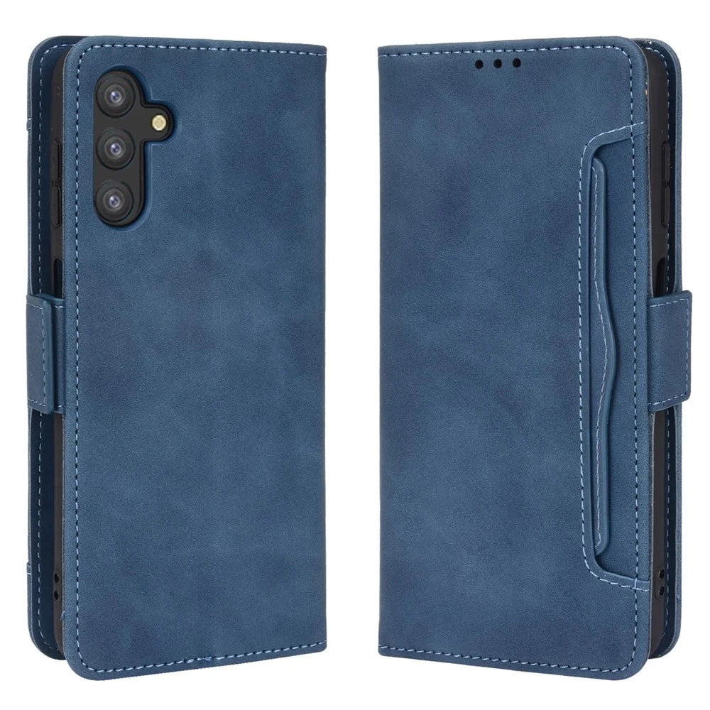 Magnetic Closure Flip Phone Case Multiple Card Slot Design PU Leather Wallet Phone Cover for Samsung Galaxy A13 5G / A04s 4G (164.7mm) - Blue - 1