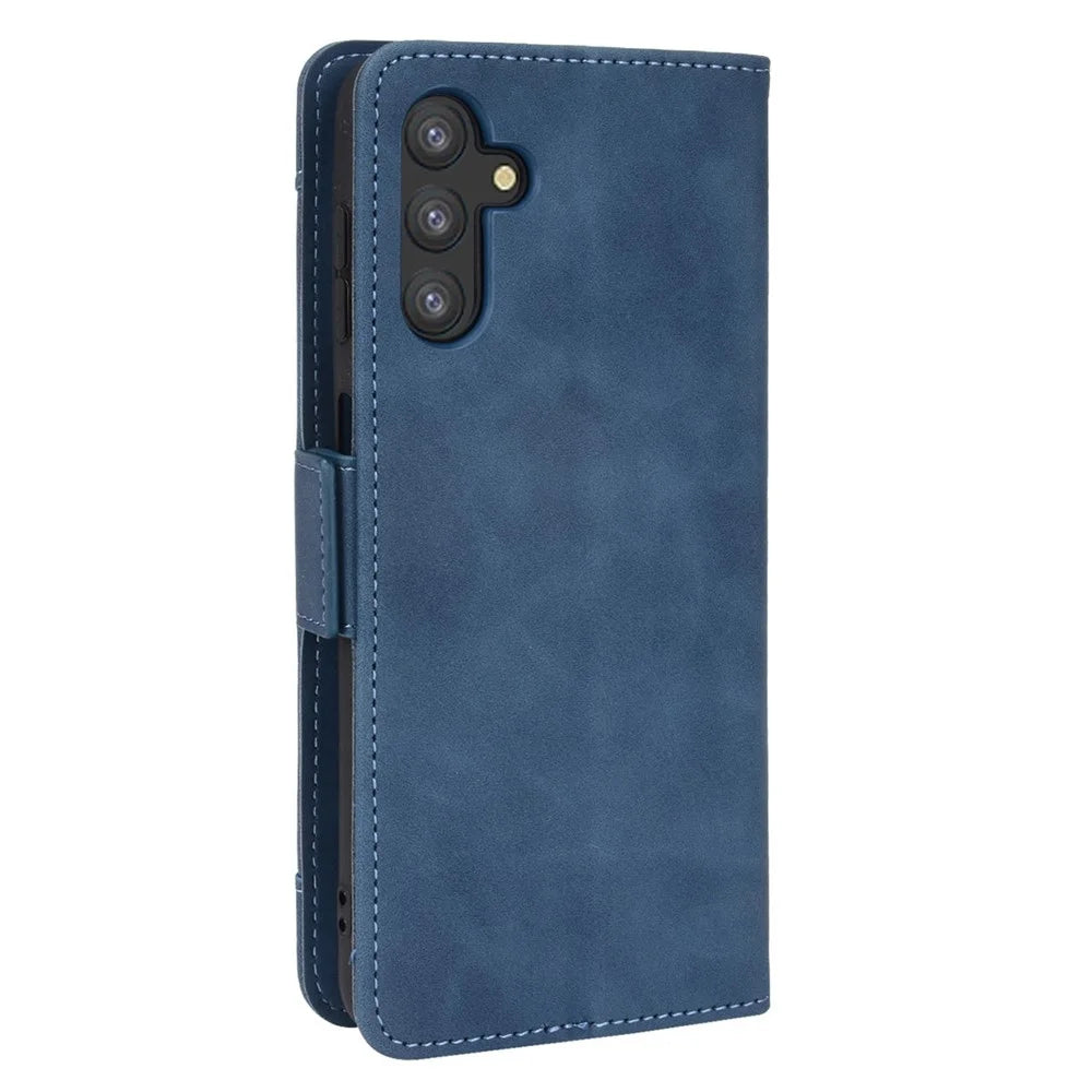 Magnetic Closure Flip Phone Case Multiple Card Slot Design PU Leather Wallet Phone Cover for Samsung Galaxy A13 5G / A04s 4G (164.7mm) - Blue - 3