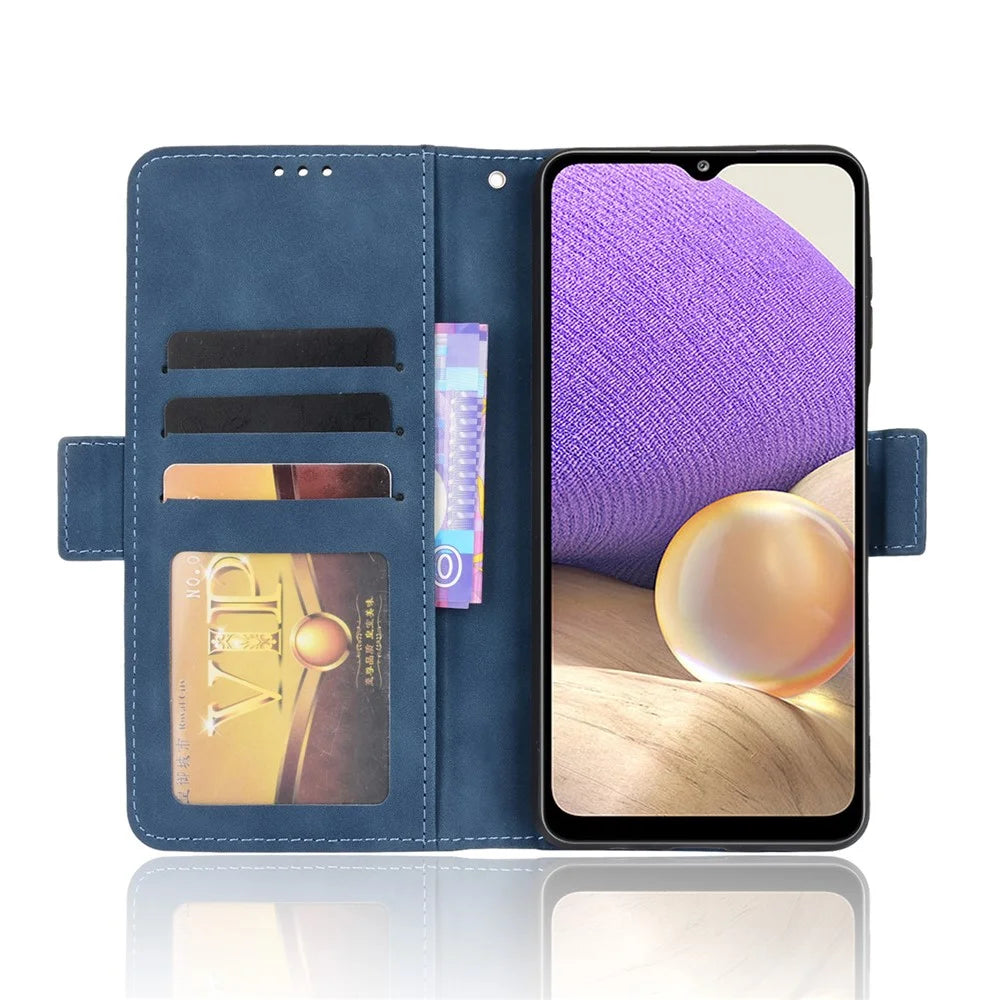 Magnetic Closure Flip Phone Case Multiple Card Slot Design PU Leather Wallet Phone Cover for Samsung Galaxy A13 5G / A04s 4G (164.7mm) - Blue - 4