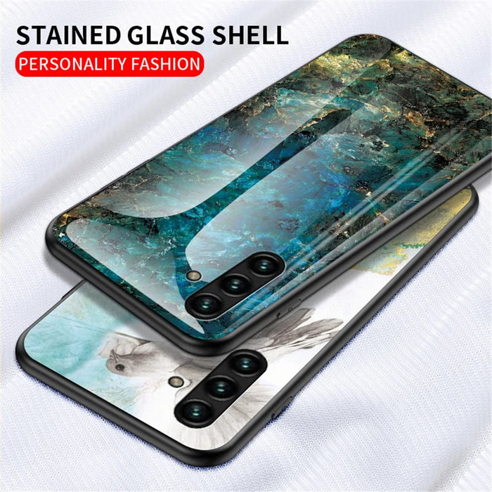 Marble Pattern Stylish Slim Light Anti-scratch Soft TPU Frame PC and Tempered Glass Back Case for Samsung Galaxy A13 5G - White Marble - 2