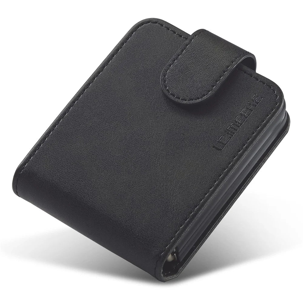 LC.IMEEKE Supporting Stand Card Slot Design Phone Cover PU Leather Folding Phone Case for Samsung Galaxy Z Flip3 5G - Black - 6