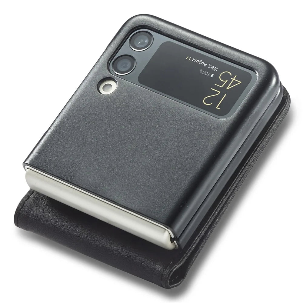 LC.IMEEKE Supporting Stand Card Slot Design Phone Cover PU Leather Folding Phone Case for Samsung Galaxy Z Flip3 5G - Black - 7