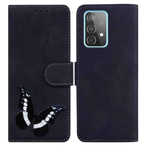 Skin-touch Big Butterfly Printing Phone Shockproof Anti-drop Cover PU Leather Case with Wallet Stand for Samsung Galaxy A52 5G/A52 4G/A52s 5G - Black - 1