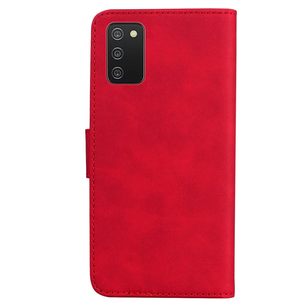 Adjustable Stand Design Big Butterfly Color Printing Skin-Touch PU Leather Wallet Phone Cover Shell for Samsung Galaxy A02s (164.2mm) - Red - 3