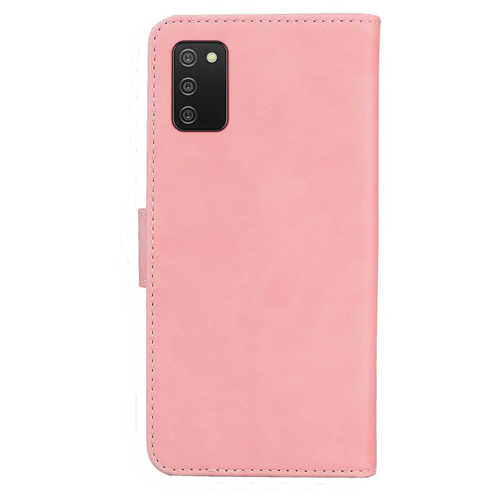 Wallet Stand Design Big Butterfly Color Printing Skin-Touch PU Leather Phone Cover Shell for Samsung Galaxy A02s (166.5mm) - Pink - 3